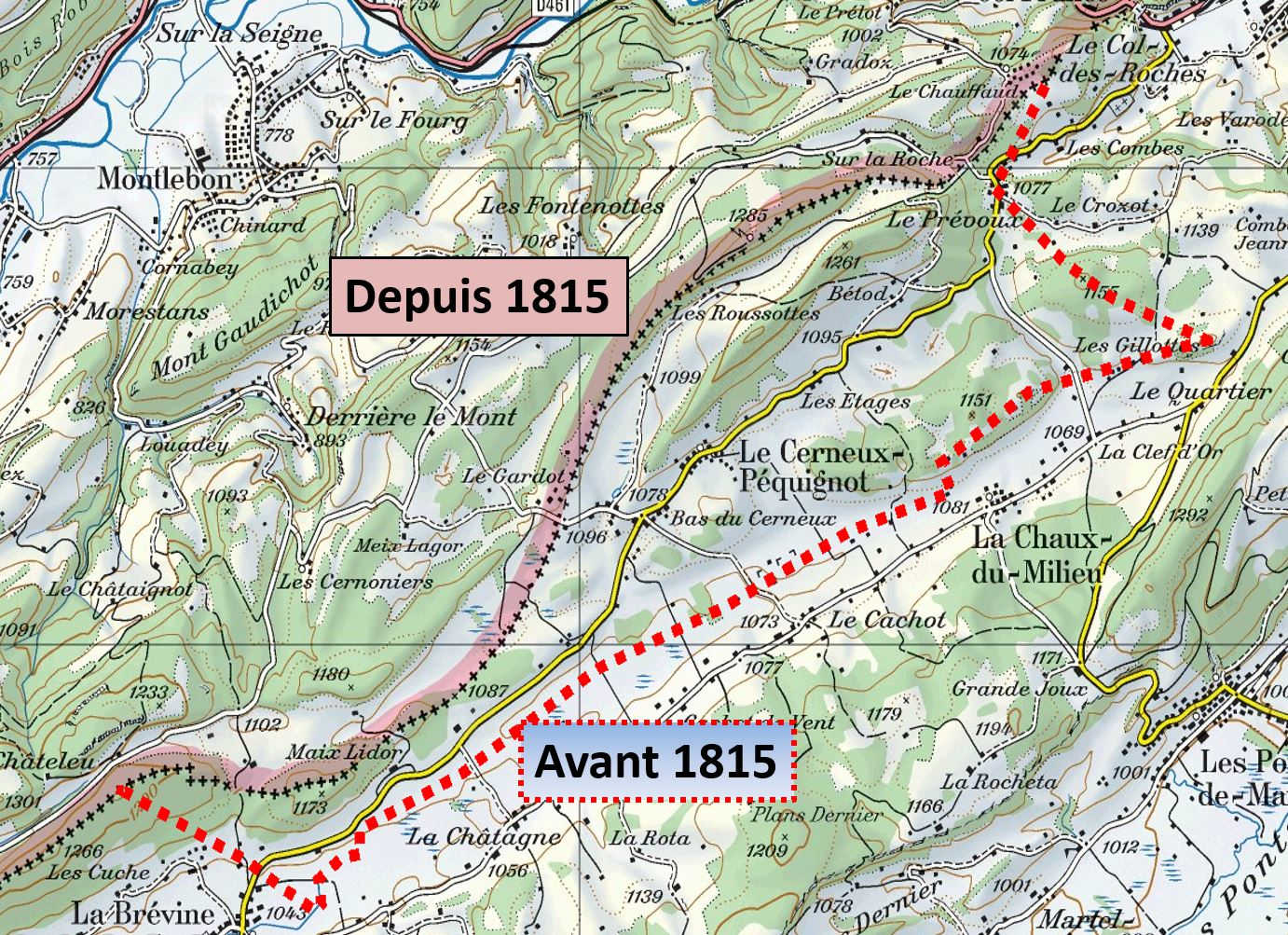 Karte von Cerneux-Péquignot vor und nach 1815