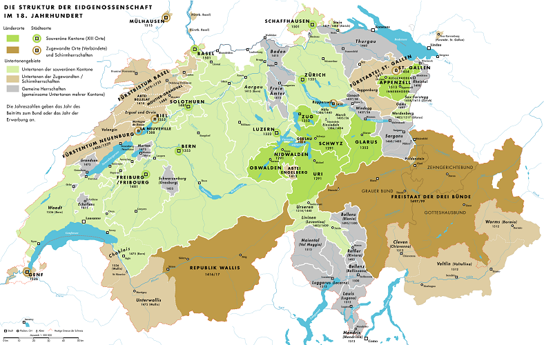 Karte der Schweiz aus dem 18. Jahrhundert